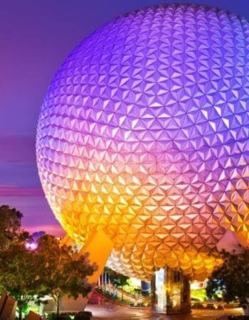 Spaceship Earth dome at Epcot. Your complete Orlando travel services provider for Epcot tickets and Brightline connections.
