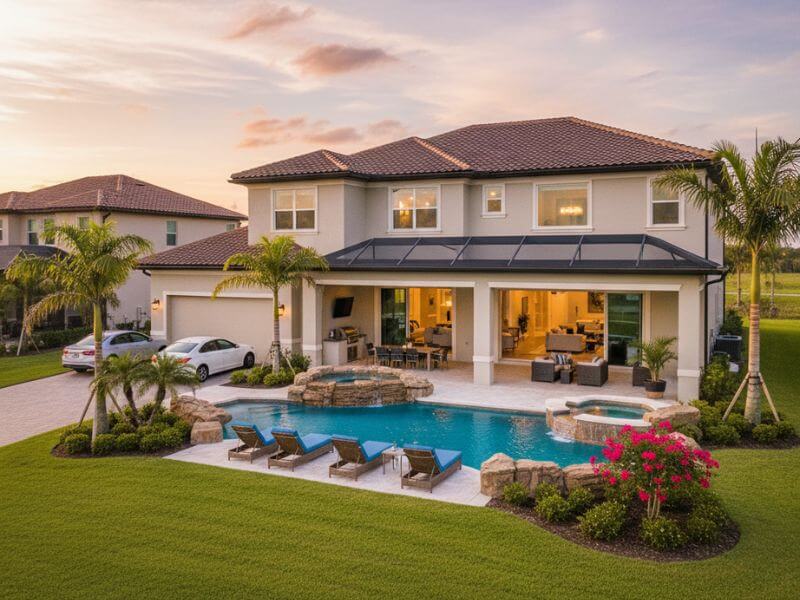 Spacious family vacation house in Orlando, featuring a large backyard, private pool, and modern design.