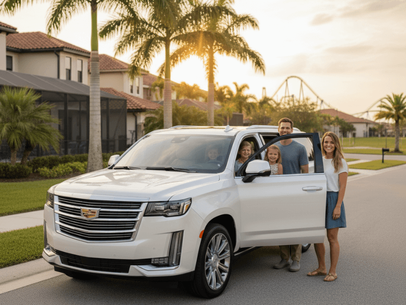 Spacious luxury SUV rental for family vacation in Orlando, providing comfort and style.
